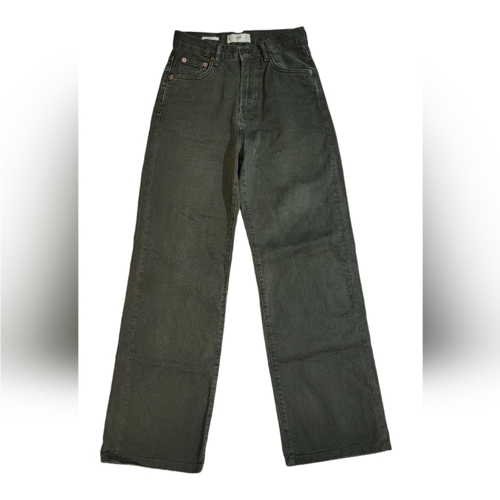 Mango MNG‎ Kaia Dark Green Highwaist straight wide Leg Womens Jeans Size 2
